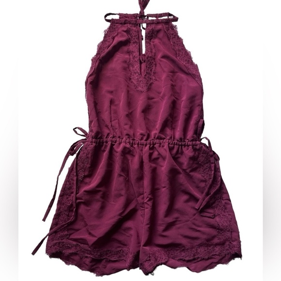 Kendall & Kylie - Maroon Lace Side Tie Romper - Picture 2 of 7